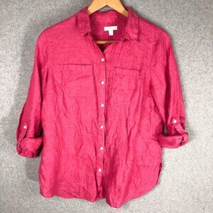 Charter Club 100% Linen Button Down Roll Up Sleeve Shirt Size Medium